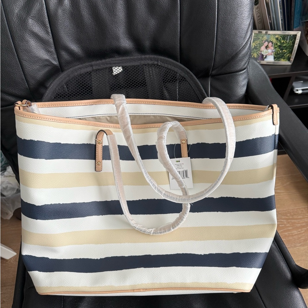 NWT Kate Spade Navy and Cream Striped Tote HARMONY DIAPER BAG NEUTRAL